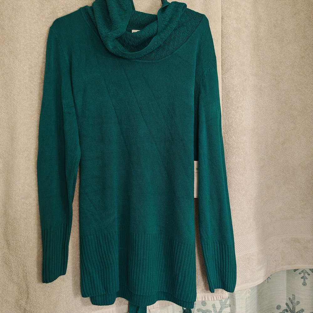 Jaclyn Smith Teal Cowl Neck Sweater